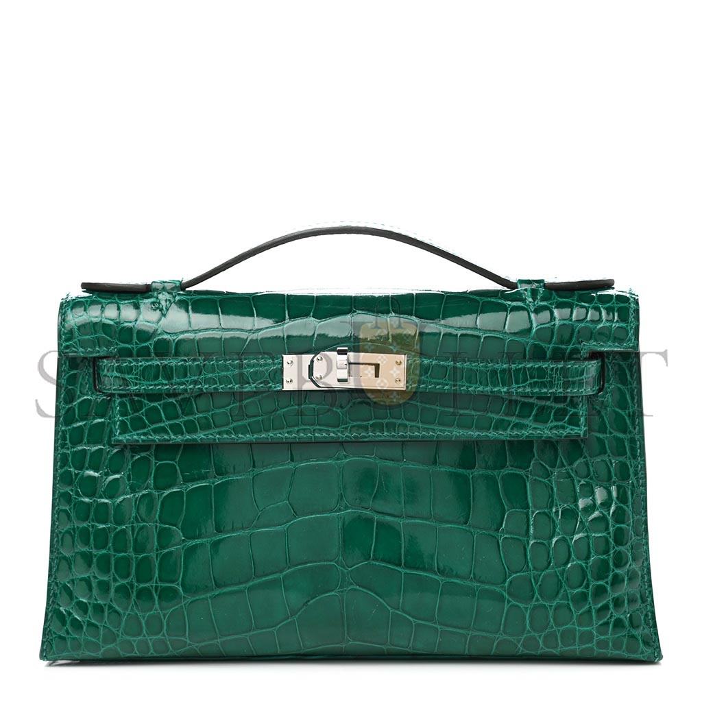 H**mes master emerald shiny alligator mini kelly pochette (22*14*7cm)